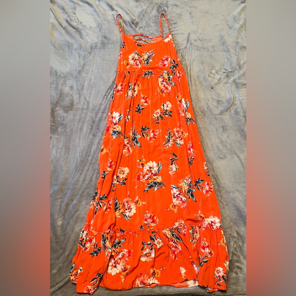 Floral Maxi Dress in Vibrant Orange